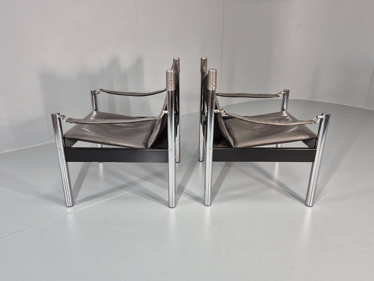 2 Vintage Leather and Chrome Lounge Chairs Safari by Borje Johanson EB11287 MNOR8