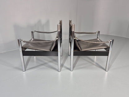 2 Vintage Leather and Chrome Lounge Chairs Safari by Borje Johanson EB11287 MNOR8