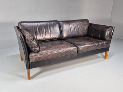 Mid Century Two Seater Sofa Black Leather Vintage Danish 1980s MCM  EB10713 M2SS1
