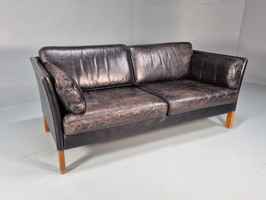 Mid Century Two Seater Sofa Black Leather Vintage Danish 1980s MCM  EB10713 M2SS1