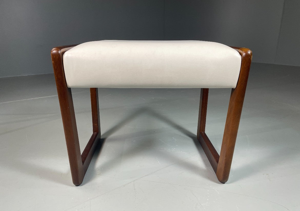 Vintage Stool 1970s Retro Teak and White Vinyl EB6562 MFOO2