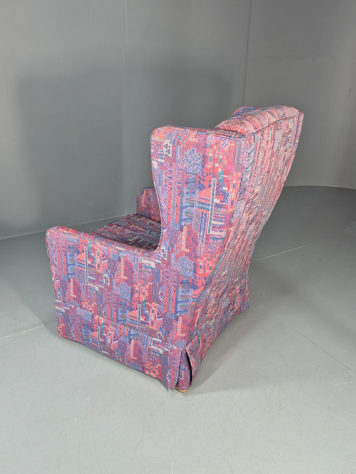 Vintage Danish Wingback Chair 1980s Retro Geometric Cotton Weave EB11291 MNOR10