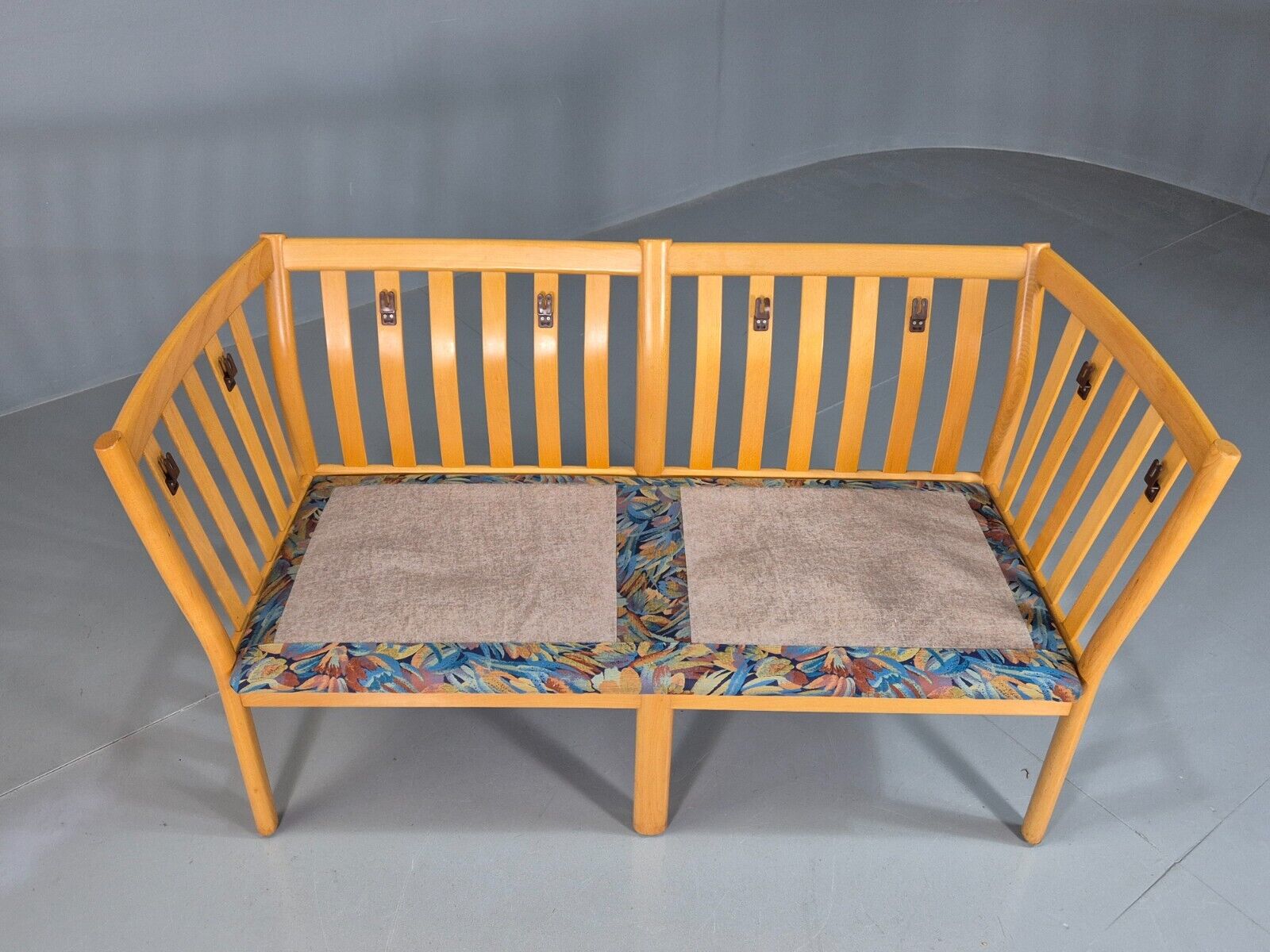 Vintage Danish 2 Seat Sofa Blue Floral Beech Frame 1980s Retro EB7453 M2SS - UKDK FURNITURE