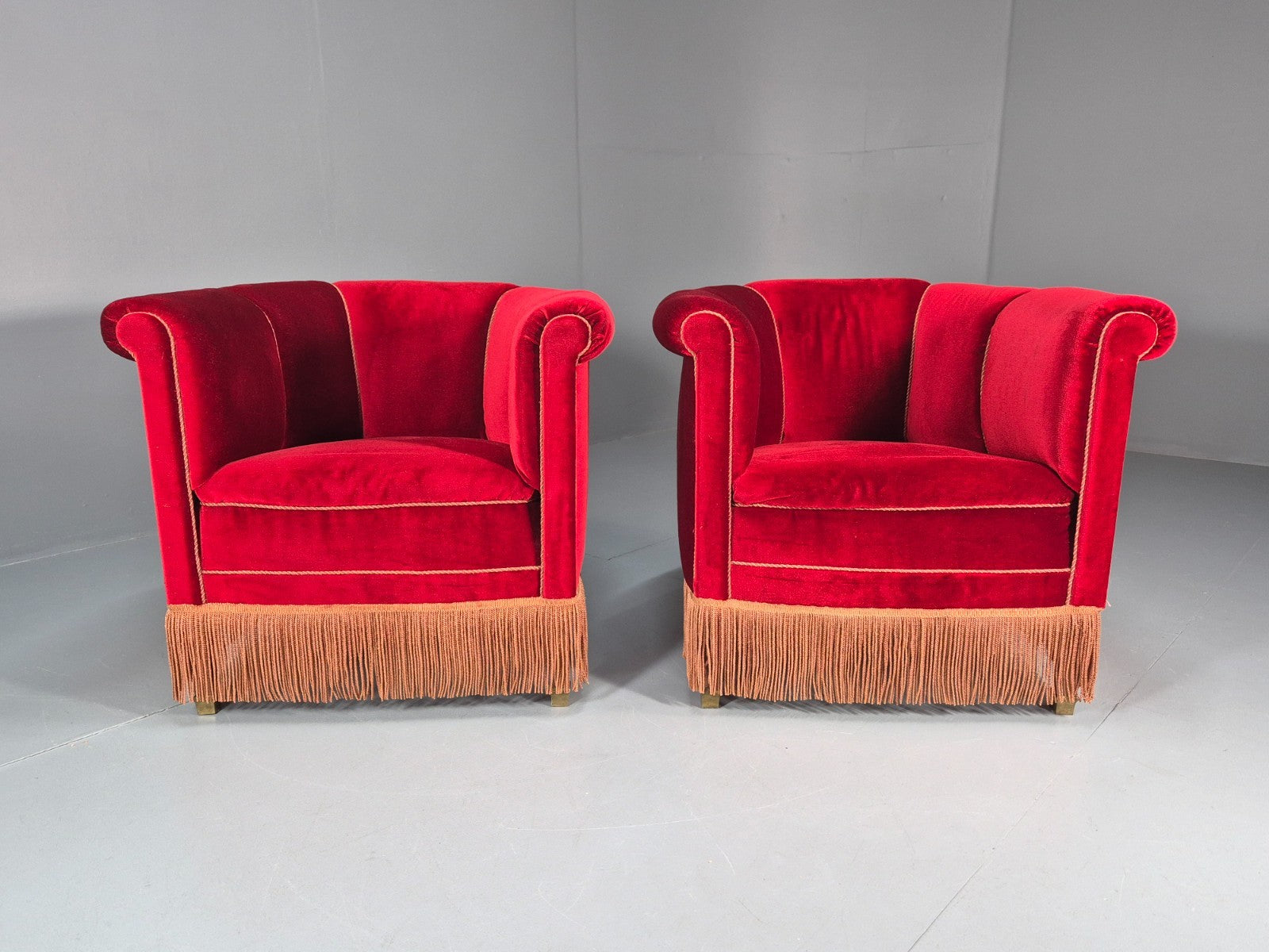 Art Deco Tub Chair Danish Red Velvet Tassels 1920s  EB10770 VCLO2