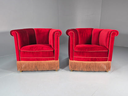 Art Deco Tub Chair Danish Red Velvet Tassels 1920s  EB10770 VCLO2