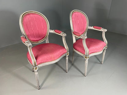 2 Vintage Danish Fauteuils Pink Blue Louis XIV Antique Style EB6755 VCLO - UKDK FURNITURE