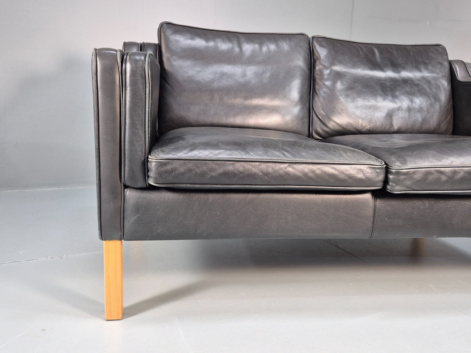 Mid Century Stouby Eva Two Seater Sofa Vintage Danish Black Leather EB10108 M2SS2