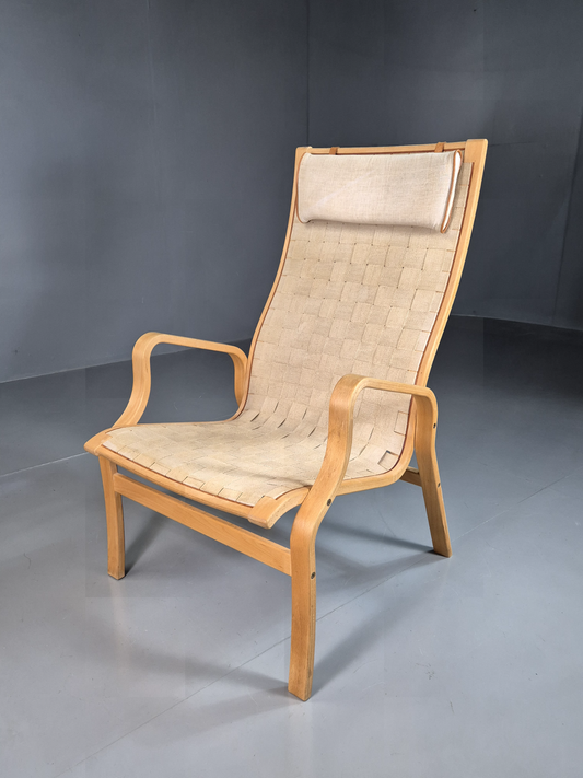 Vintage Danish Lounge Chair Canvas Bentwood Ostergaard Retro MCM EB7349 MBEN - UKDK FURNITURE