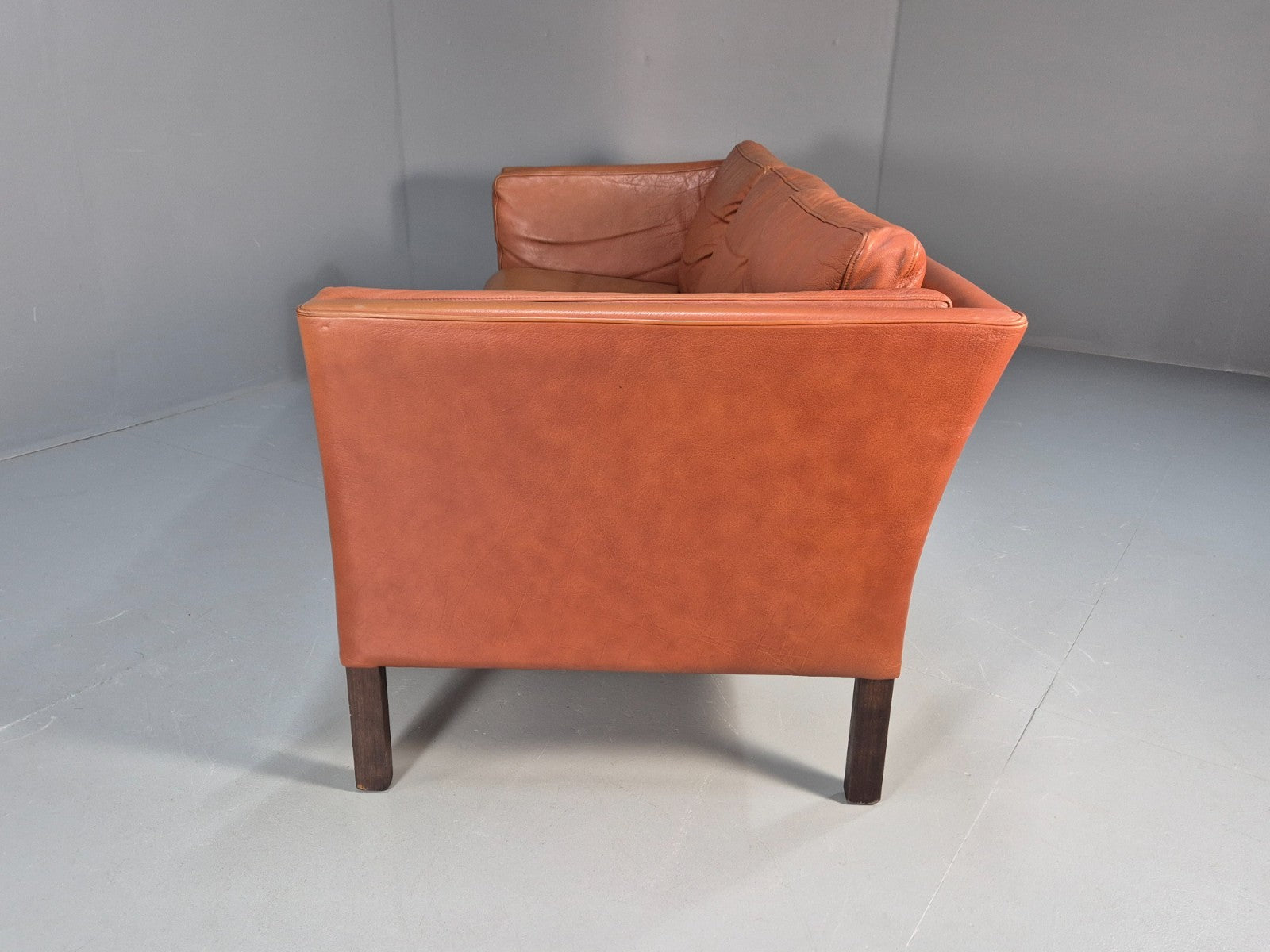 MidCentury Three Seater Sofa Tan Leather Vintage Danish Retro 1970s EB10721 M3SS18