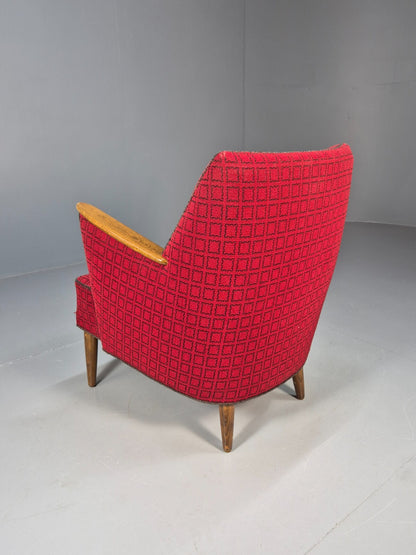 Vintage Danish 1950s Tub Chair Teak Arms Original Cloth Retro MCM EB9624 MNOR - UKDK FURNITURE