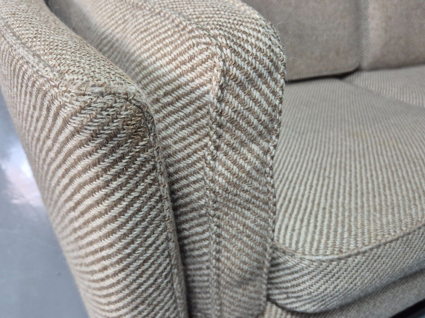 Vintage Danish 3 Seat Sofa Beige Wool Legged Frame 1980s Retro MCM EB7792 M3SS - UKDK FURNITURE