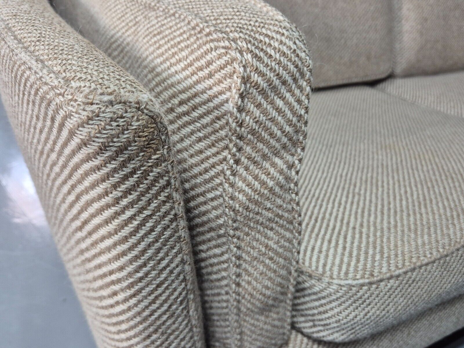 Vintage Danish 3 Seat Sofa Beige Wool Legged Frame 1980s Retro MCM EB7792 M3SS - UKDK FURNITURE