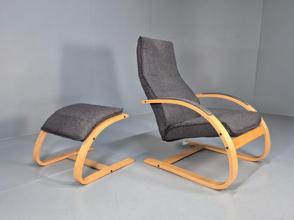Vintage Danish Bentwood Chair and Footstool Verikon Grey Wool Retro EB9686 MBEN - UKDK FURNITURE
