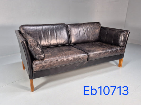Mid Century Two Seater Sofa Black Leather Vintage Danish 1980s MCM  EB10713 M2SS0