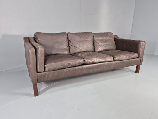 Vintage 3 Seat Sofa Danish Brown Leather Mid Century Retro 1970s EB10487 M3SS0