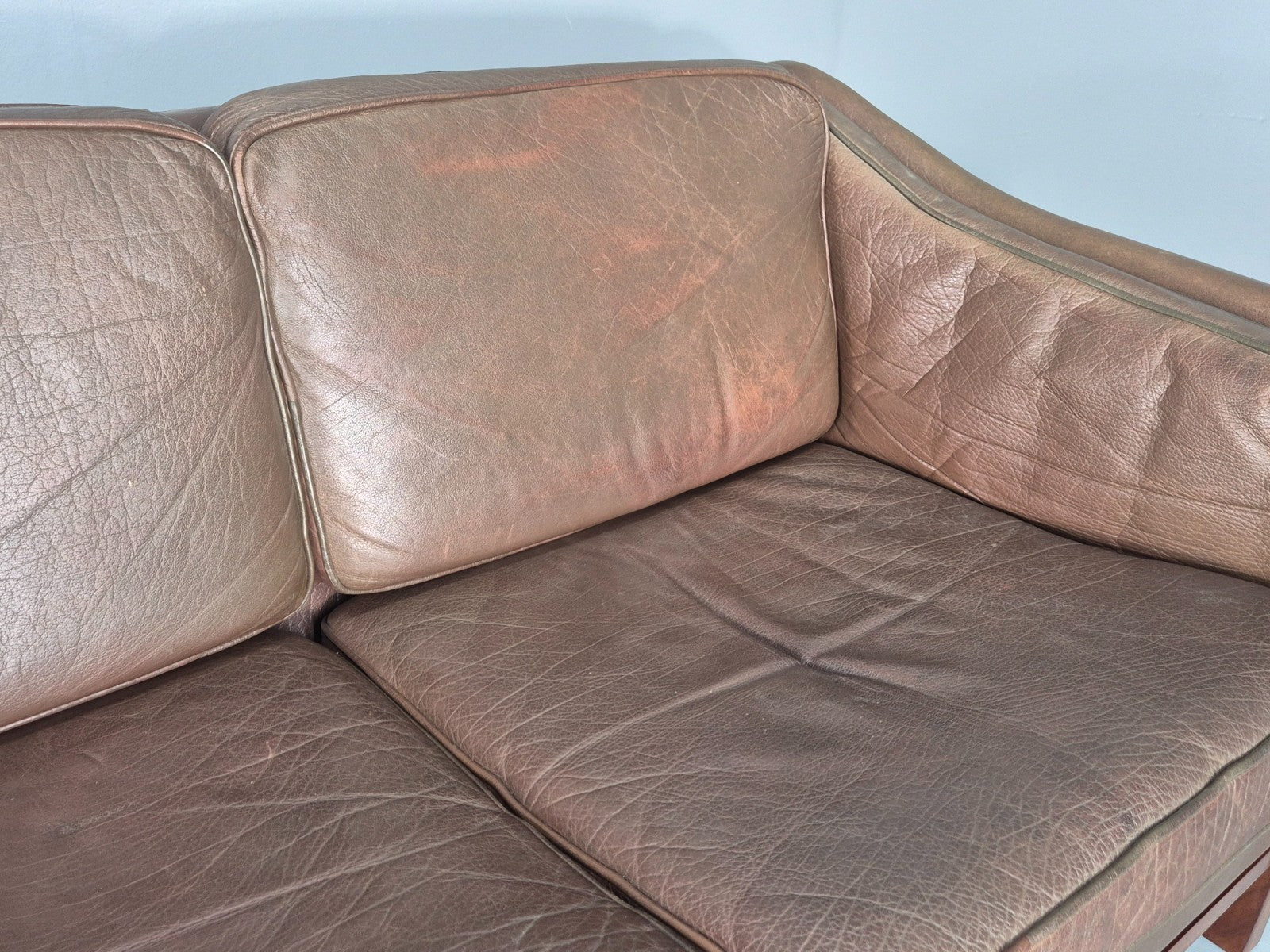 Vintage Danish 2 Seat Sofa Gunnar Grandt Design Brown Buffalo Hide EB9905 M2SS11