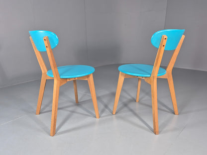 2 Oak Dining Chairs Light Blue Modern Solid Mid Century Style M&S EB11013 MDIN10