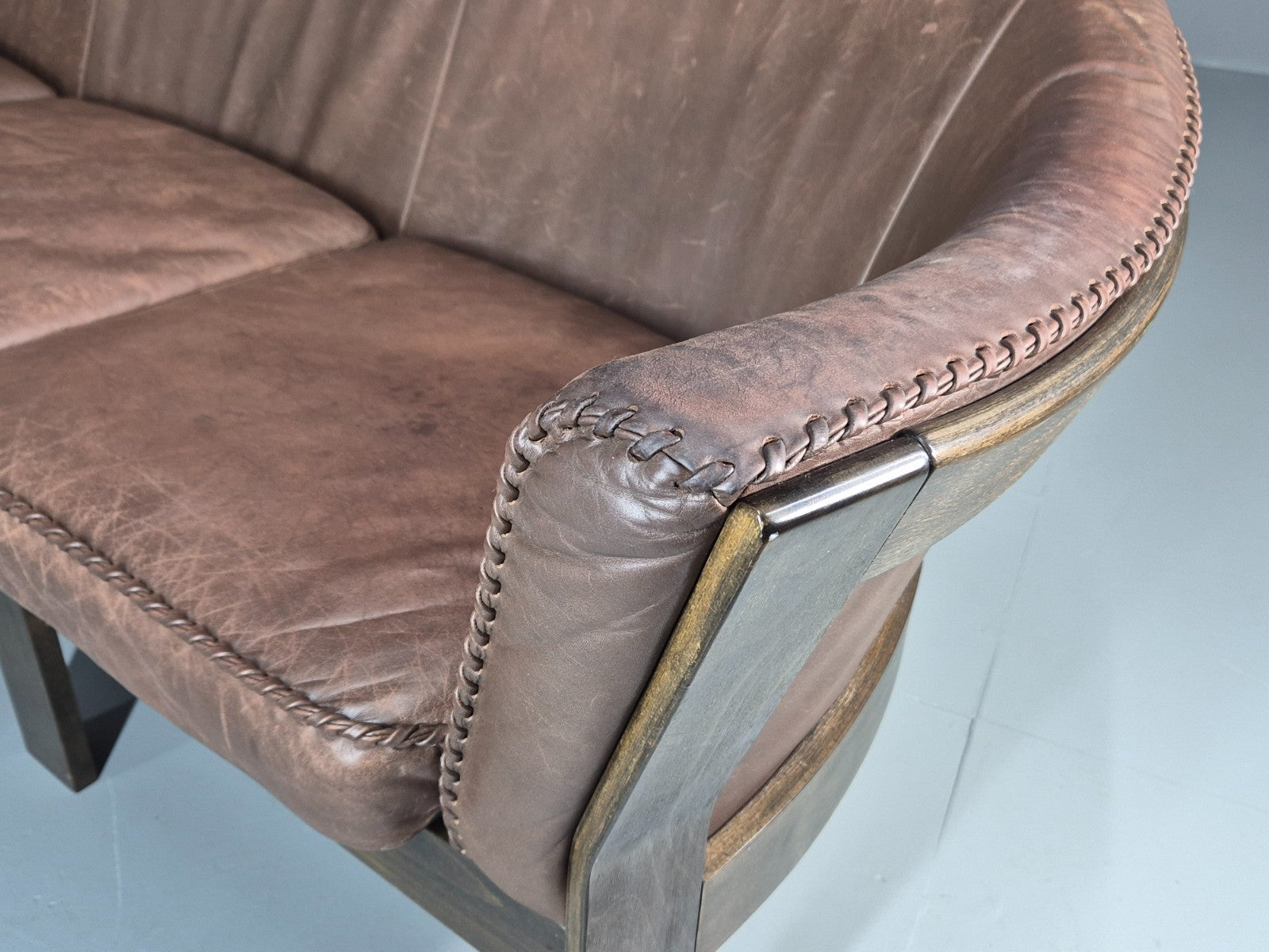 3 Seater Vintage Sofa Danish Mid Century Brown Leather 1970s Retro EB11370 M3SS18