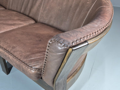 3 Seater Vintage Sofa Danish Mid Century Brown Leather 1970s Retro EB11370 M3SS18