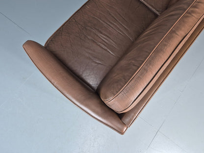 Vintage Danish 2.5 Seater Brown Leather 1970s Retro Mid Century EB11629 M3SS18