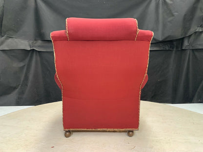 EB2597 Dark Red Fabric Arm Chair with Castors for Reupholstery VintageVCLO - UKDK FURNITURE