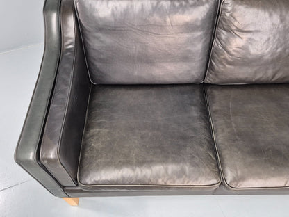 Vintage 3 Seat Sofa Danish Hurup Black Leather Retro MCM 1980s EB10472 M3SS5