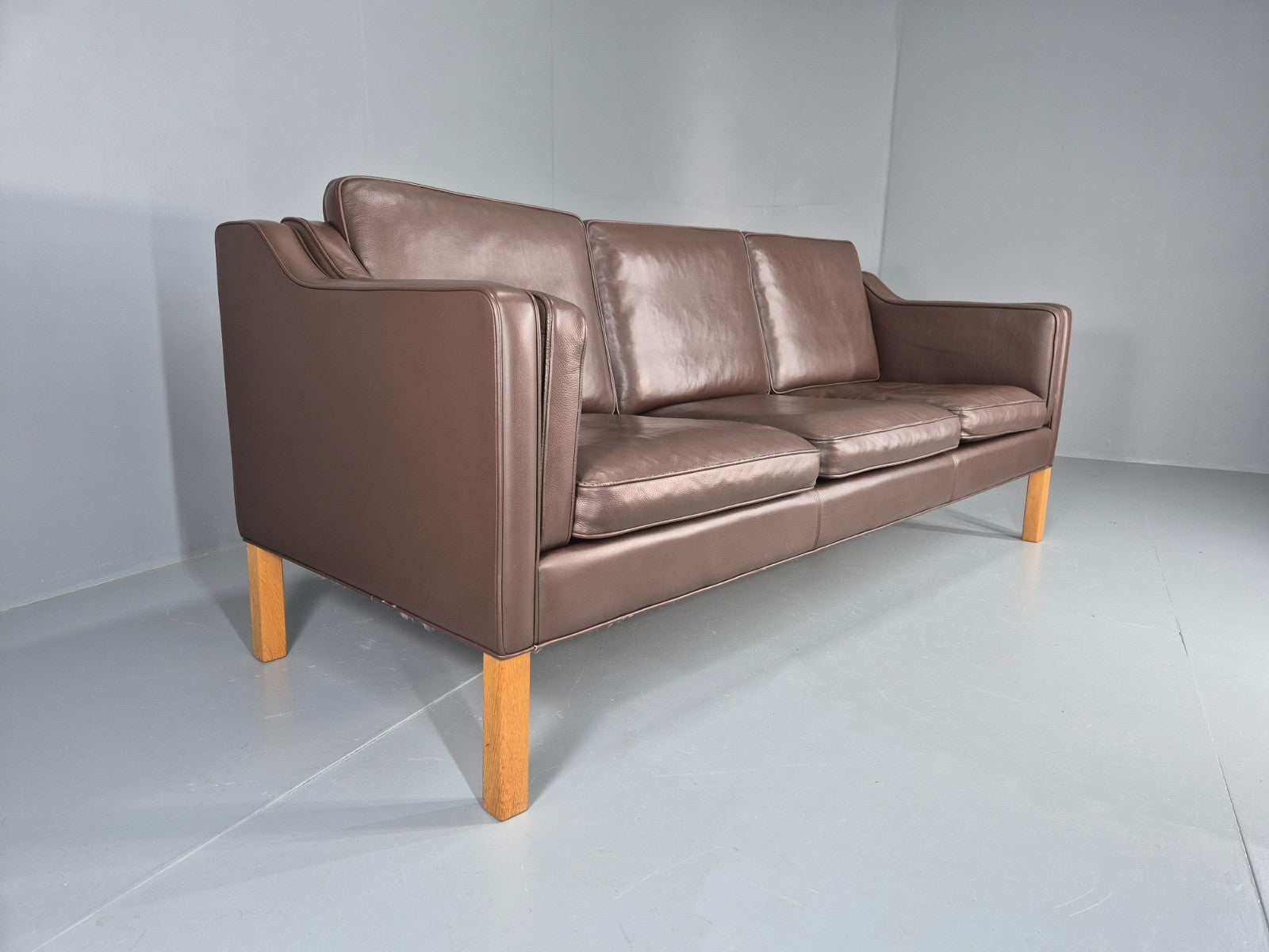 Vintage Danish 3 Seat Sofa Brown Leather Mogensen Style 1980s Retro EB10523 M3SS0