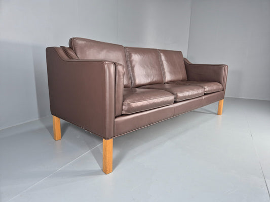 Vintage Danish 3 Seat Sofa Brown Leather Mogensen Style 1980s Retro EB10523 M3SS0