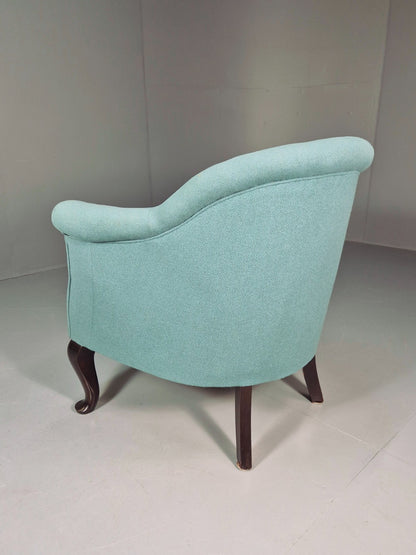 Art Deco Tub Chair Danish Turquoise 1940s Vintage Cabriole Leg EB10740 VCLO10