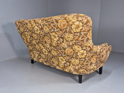 Vintage Danish 2 Seat Sofa Brown Yellow Floral Curved Form Retro MCM EB8949 M2SS - UKDK FURNITURE