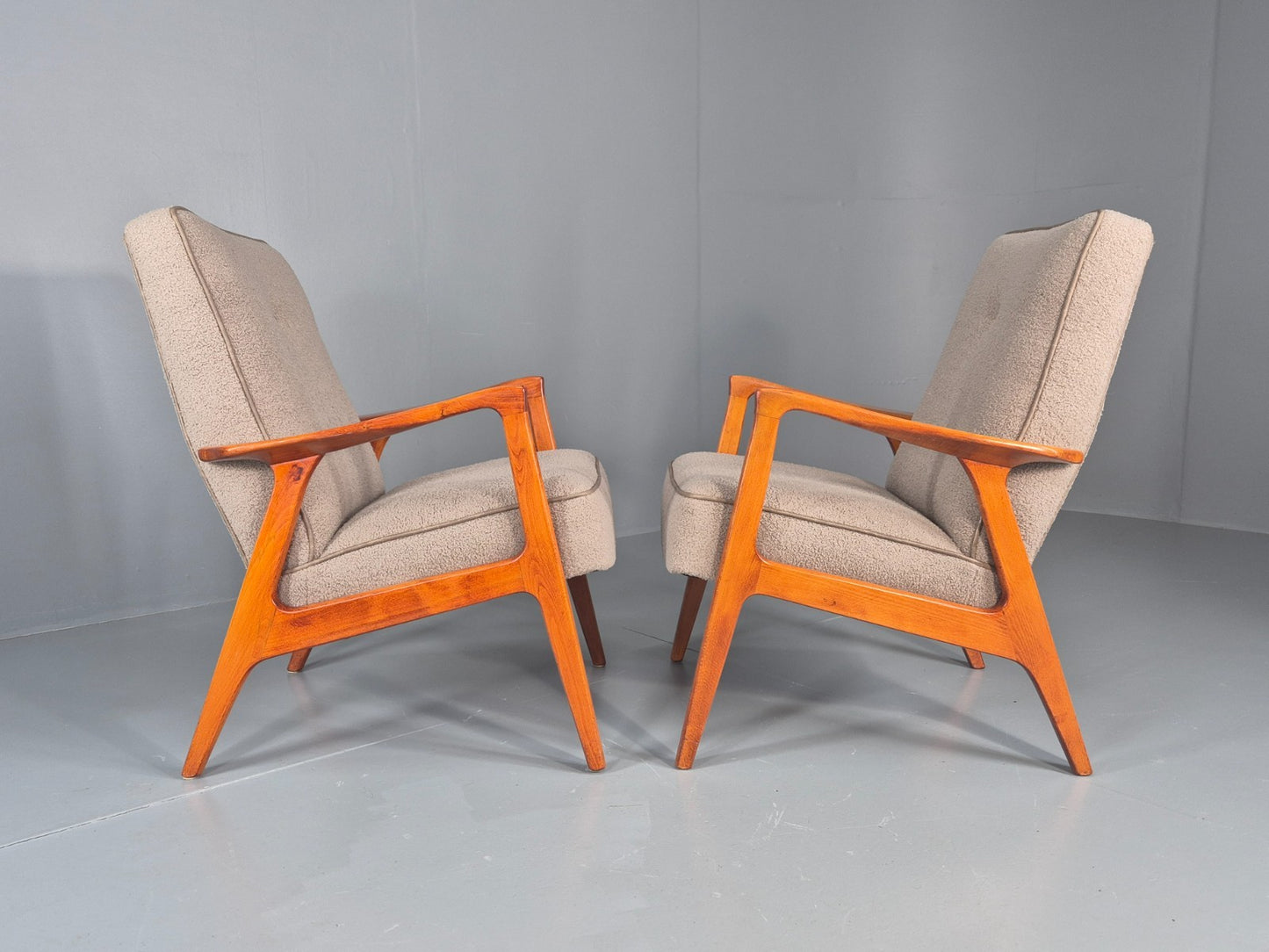 2 Vintage Mid Century Lounge Chairs Teak Frames New Upholstery  EB11086 MNOR10