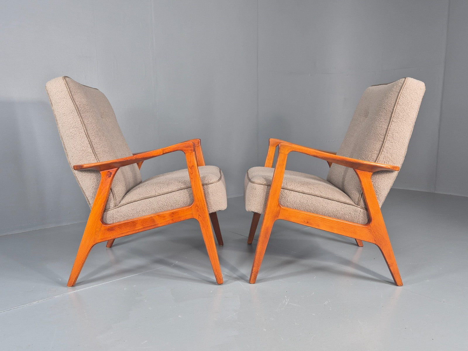 2 Vintage Mid Century Lounge Chairs Teak Frames New Upholstery  EB11086 MNOR10
