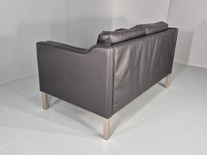 Vintage 2 Seat Leather Sofa Mid Century Danish Mogensen shape Black EB10465 M2SS15