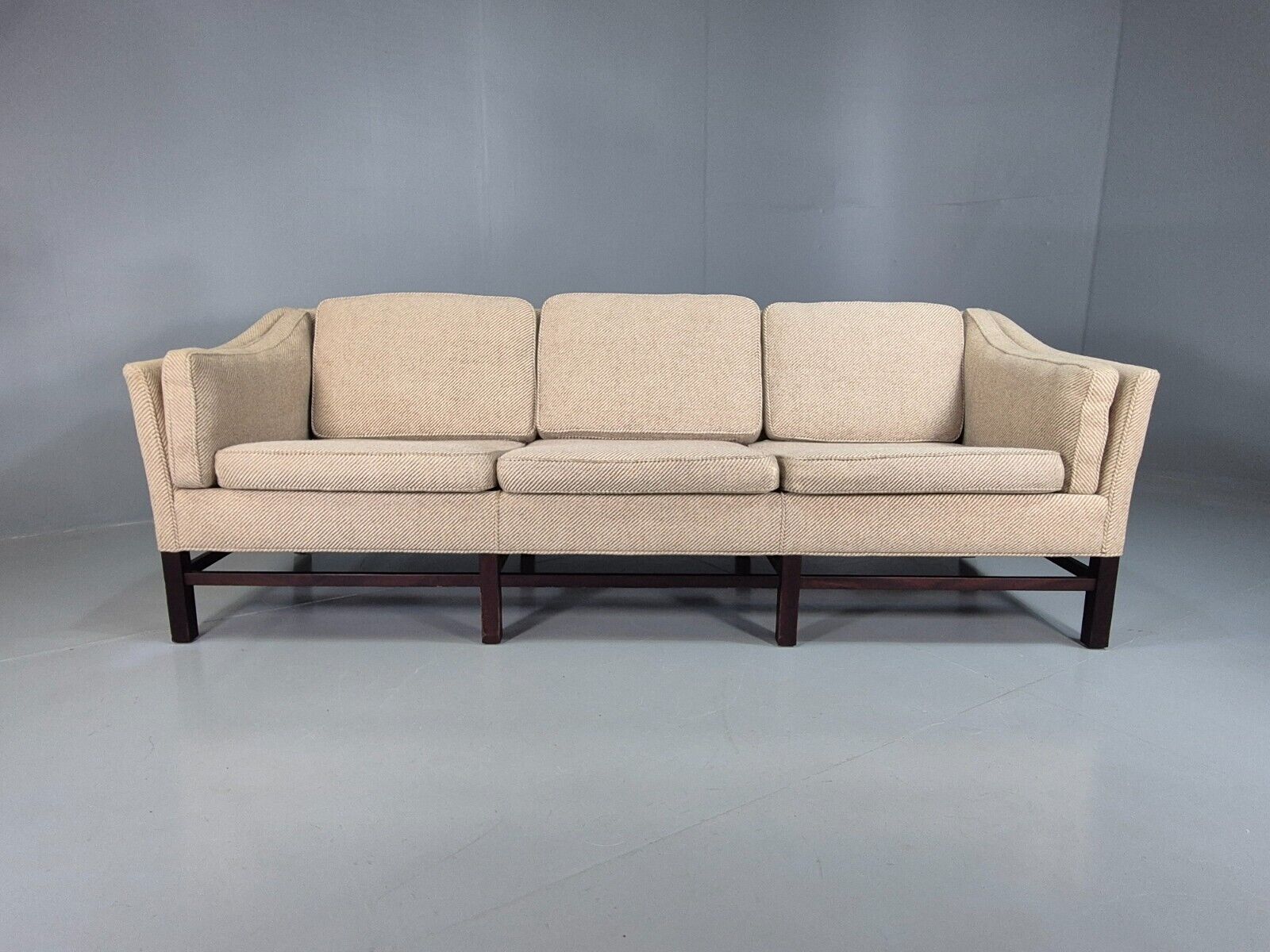 Vintage Danish 3 Seat Sofa Beige Wool Legged Frame 1980s Retro MCM EB7792 M3SS - UKDK FURNITURE