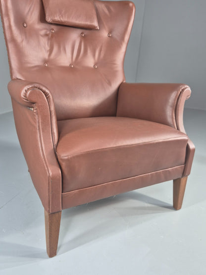 Vintage Mid Century Wing back lounge Chair danish brown Vinyl  EB11818 MNOR6