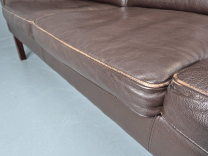 Vintage 2 Seater Settee 1970s Danish Brown Leather Mogensen Style EB11641 M3SS19
