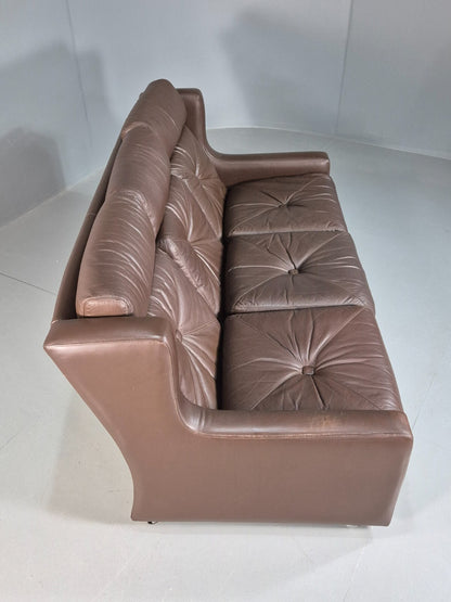 Vintage Danish 3 Seat Sofa Brown Leather Wing Back 1970s Retro MCM EB7977 M3SS - UKDK FURNITURE