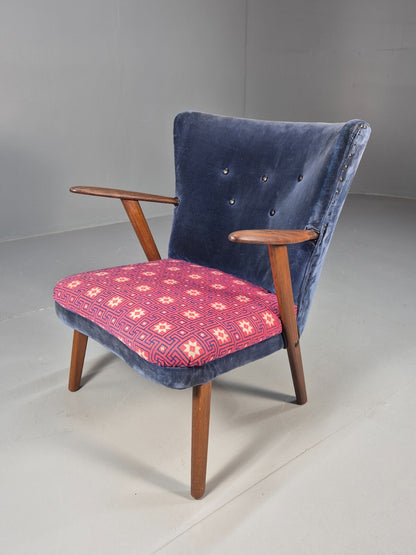 Danish 1960s Armchair Teak Blue Pink Fabric Eran Møbler EB9316 MNOR - UKDK FURNITURE