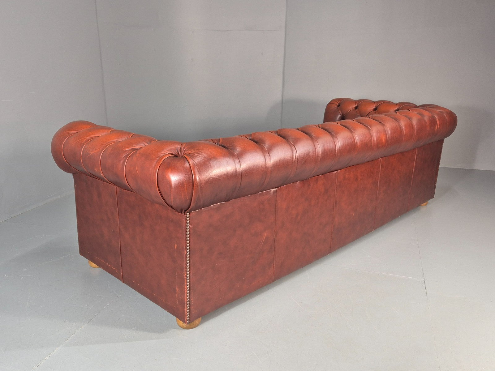 3 Seater Chesterfield Sofa Red Leather Studded Vintage EB10925 VCHE21