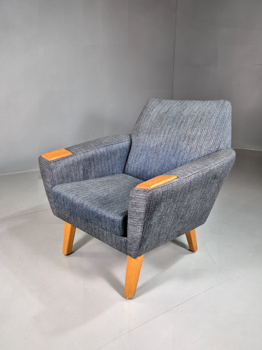 Vintage Swedish Lounge Chair Blue Wool Teak Paws 1960s Retro MCM EB7510 MNOR - UKDK FURNITURE