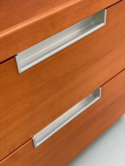Vintage Pair Bedside Tables Cherry Wood Aluminium 1980s Drawers EB9819 MWOO - UKDK FURNITURE