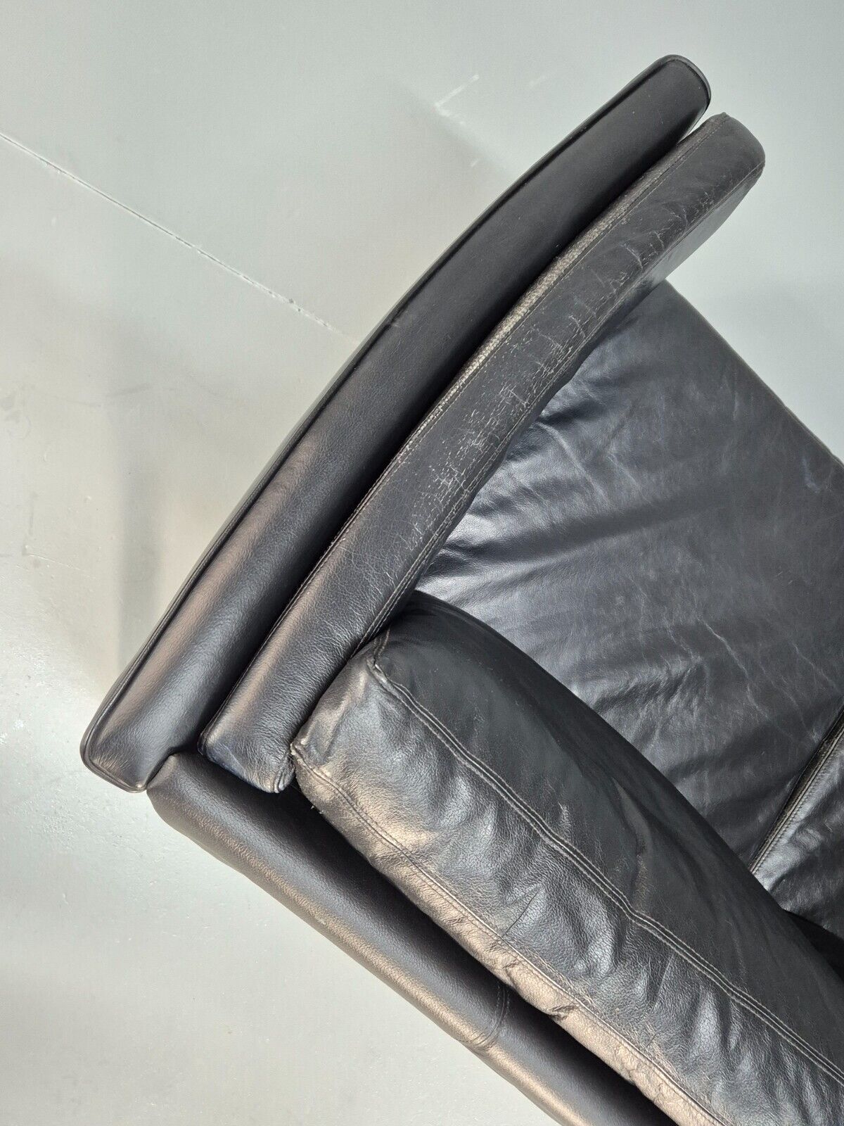 Vintage Danish 3 Seat Sofa Black Leather and Vinyl Straight Back EB8616 M3SS - UKDK FURNITURE