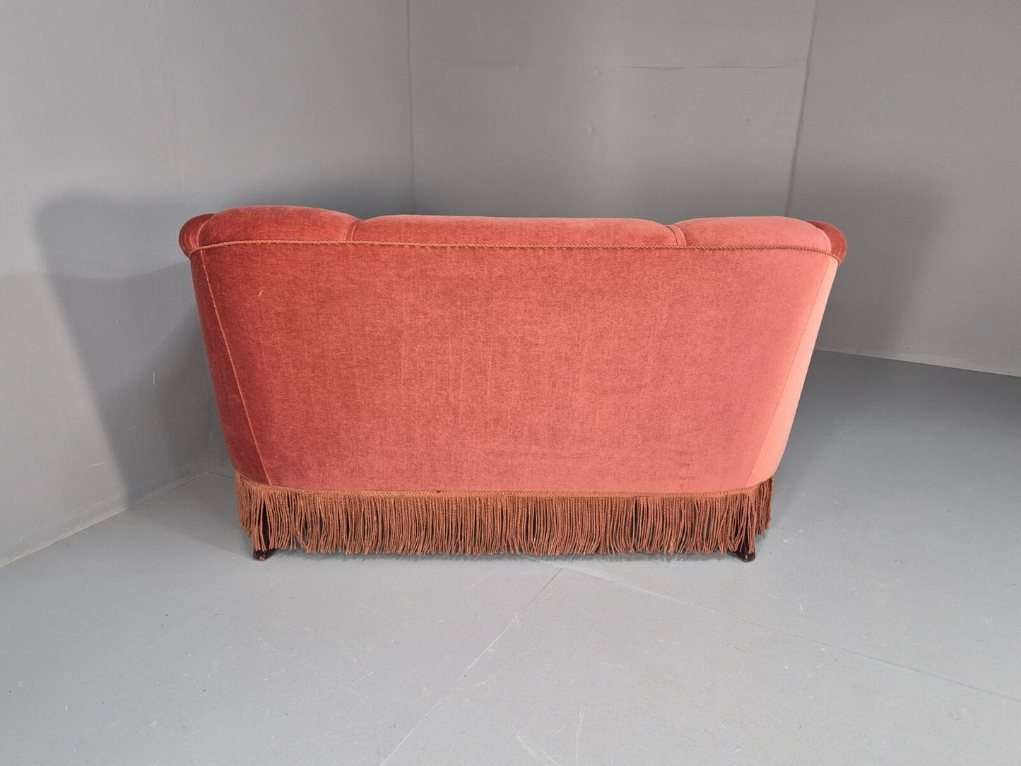 Vintage Art Deco Danish 2 Seat Sofa Pink Velour Tassels 1940s EB9666 V2SS - UKDK FURNITURE