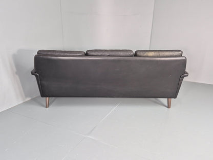 Vintage 1960s 3 Seat Sofa Danish Mid Century Design Black Leather EB10068 M3SS17