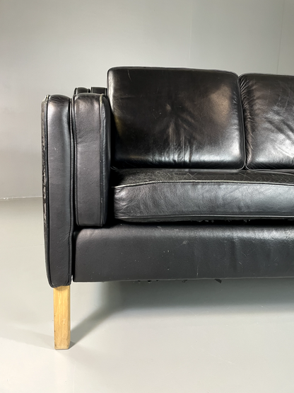 Three Seater Leather Sofa Black Vintage Danish Mogensen MCM Retro EB5864 M3SS2