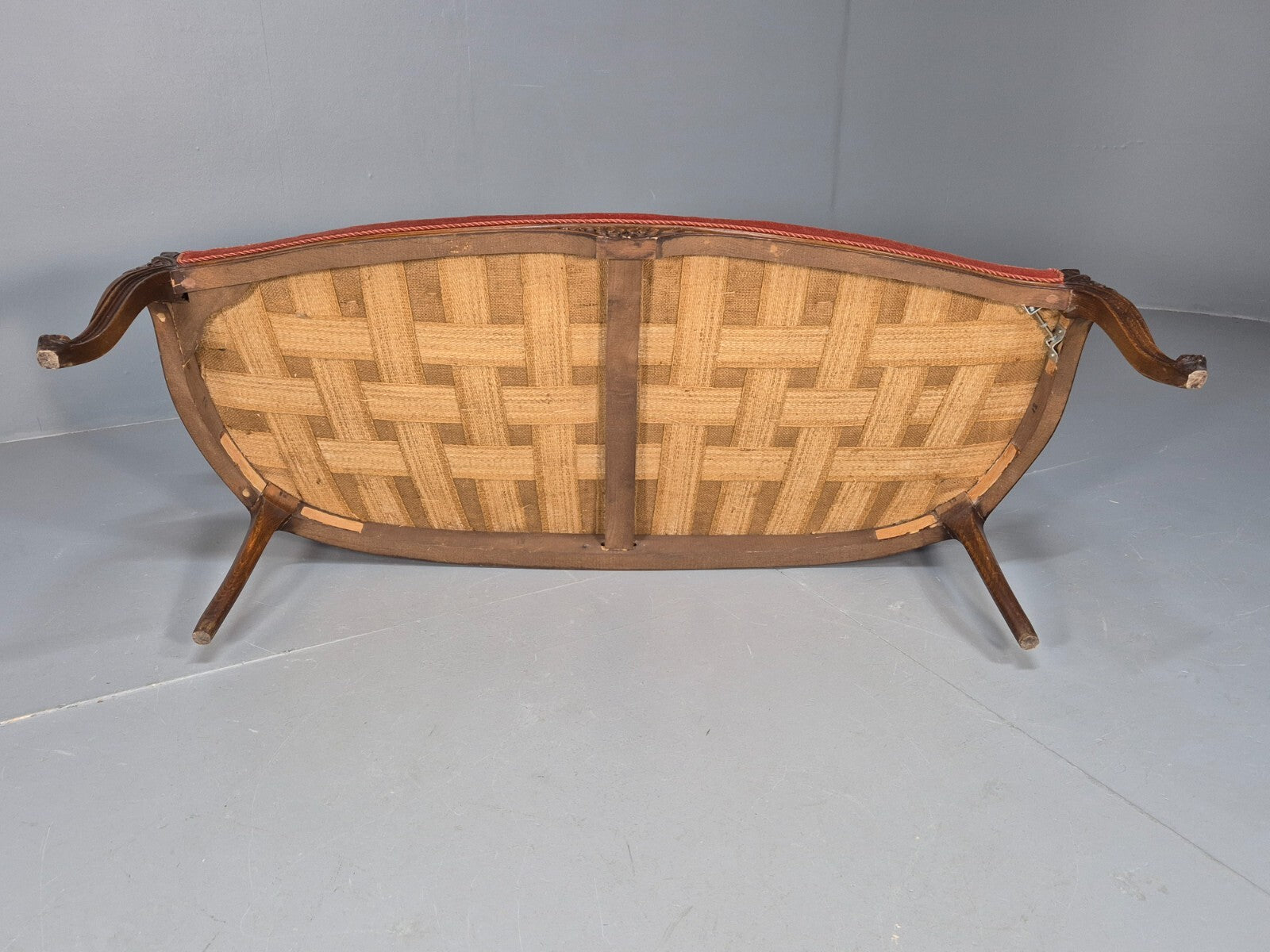 Vintage 2 Seater Sofa French Style Orange Velour Carved Beech Frame EB9566 V2SS - UKDK FURNITURE