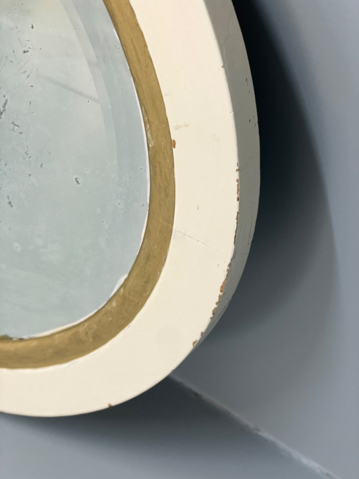 Antique Oval Wall Mirror White & Gold Painted Bevelled Patina EB11051 MWOO9