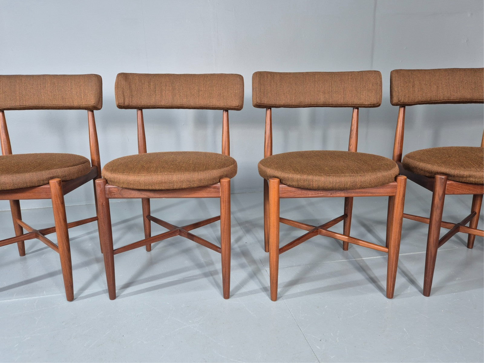 6 G Plan Round Seat Dining Chairs 1970s Retro MCM Original Fabric EB11613 MDIN2