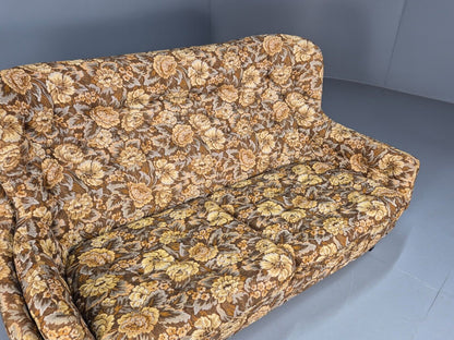 Vintage Danish 2 Seat Sofa Brown Yellow Floral Curved Form Retro MCM EB8949 M2SS - UKDK FURNITURE
