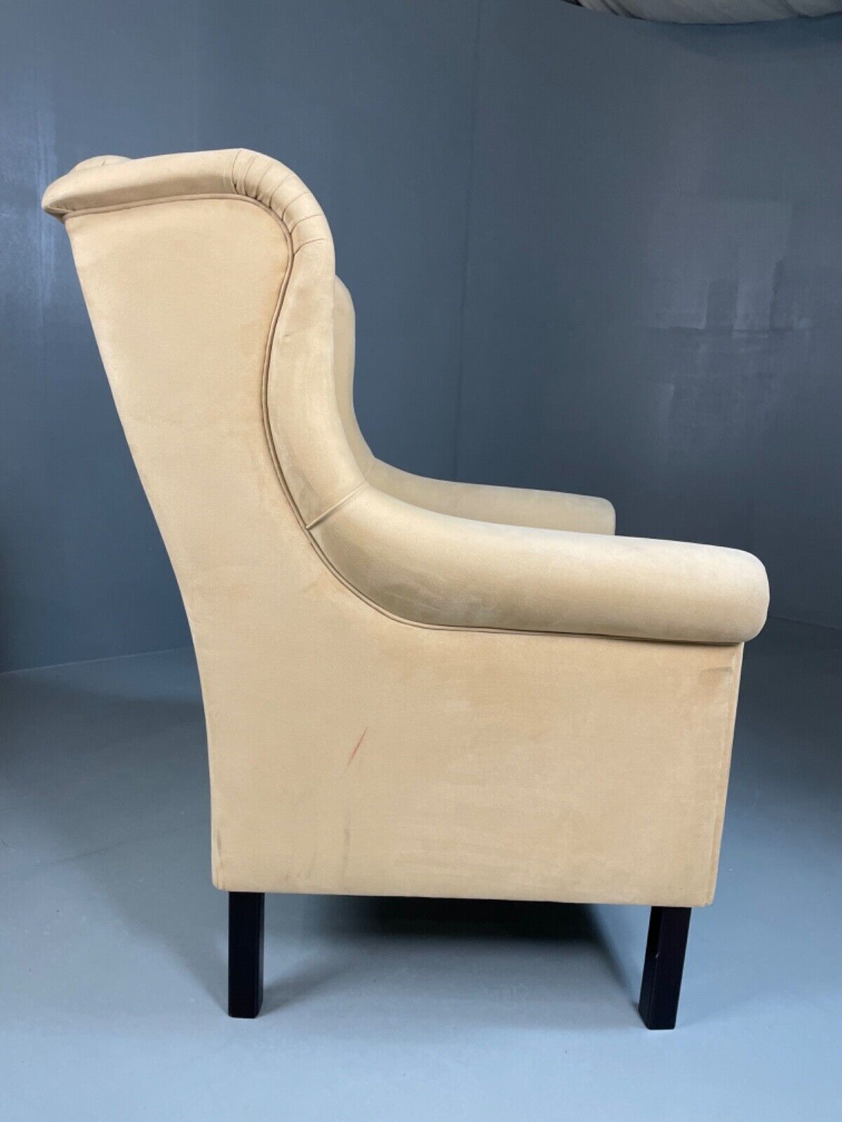 Danish Modern Cream Suede Wing Back Armchair, MCM, Retro, Vintage EB4500 VCLO - UKDK FURNITURE